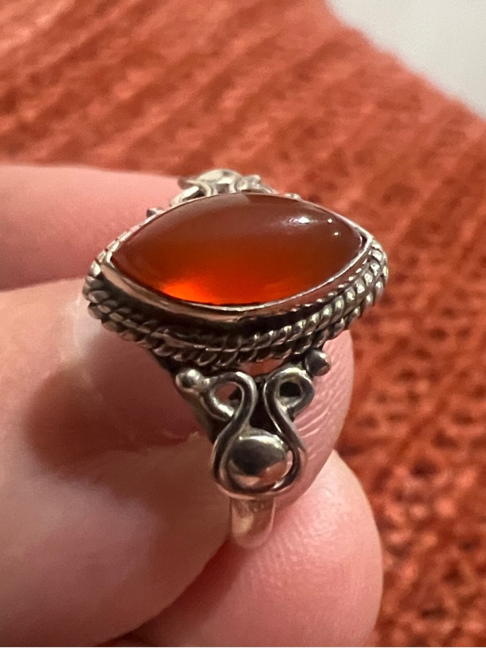 Sterling Silver Orange Carnelian Teardrop Ring size 6